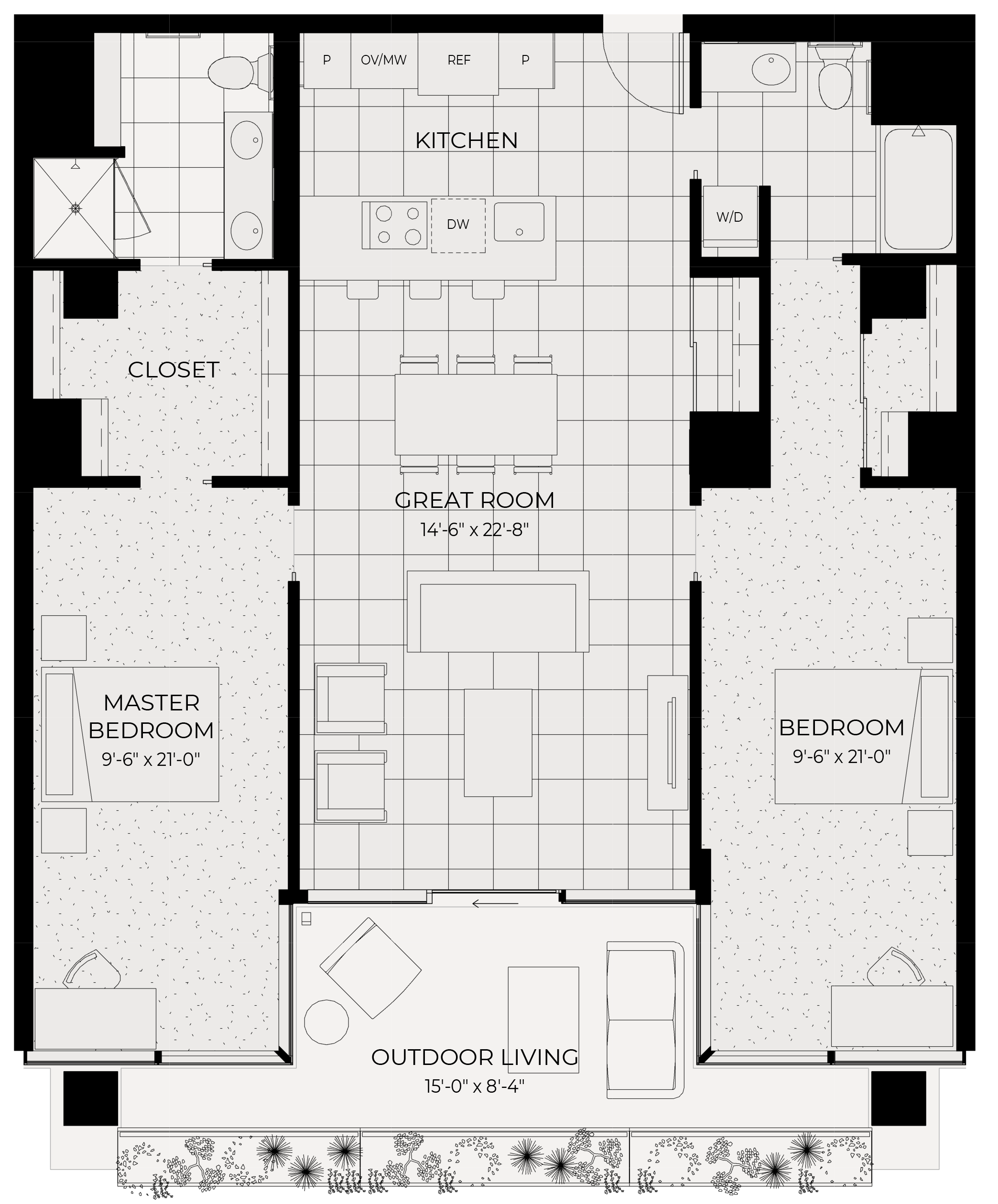 Floor plan for 2 beds, 2 baths, 1278 sqft